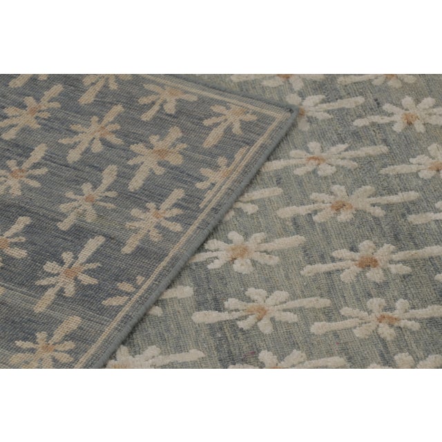 Beige Rug & Kilim’s Block Print Rug Design in Brown With Gray Floral Motifs For Sale - Image 8 of 8