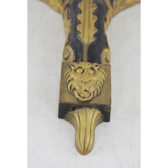 2010s Pair of Wooden Hand-Carved Black and Gold Wall Hangers For Sale - Image 5 of 7