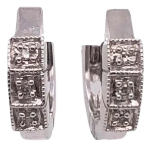 14 Karat White Gold Lever Back Hoop Earrings With Round Diamonds