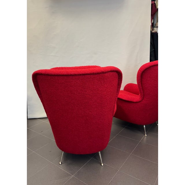 Set of Armchairs in Red Bouclè, 1950s For Sale - Image 12 of 13