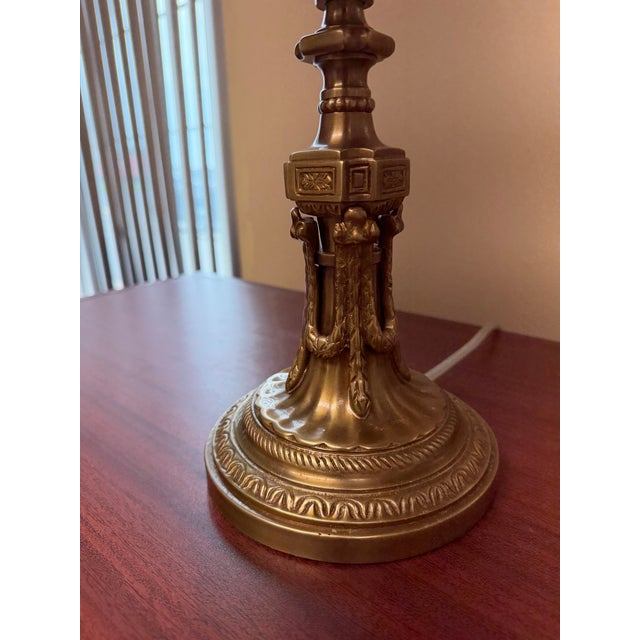 Metal Neoclassical Solid Brass Table Lamp With Ivory Parchment Shade For Sale - Image 7 of 8
