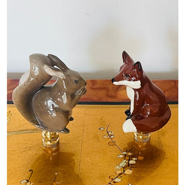 Contemporary 1970s Two Cute Squirrel and Fox Figurines Lamp Finials For Sale - Image 3 of 4