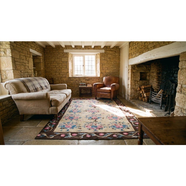 Textile 1890s Ivory Floral Antique European Besserabian Rug 4'7"x 6'7" Knotted Wool Carpet For Sale - Image 7 of 9
