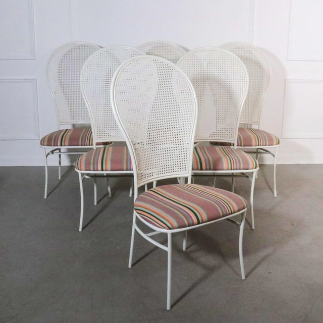 Metal 1976 Milo Baughman for Thayer Coggin Caned Balloon Back Iron Chairs - Set of 6 For Sale - Image 7 of 7