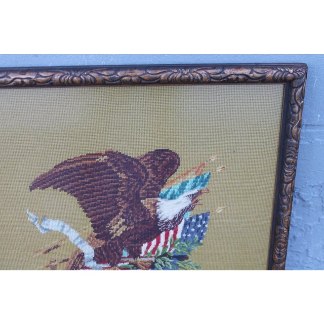 Mid-Century Modern 1940s Vintage Stitched Framed Needlepoint Scene For Sale - Image 3 of 6