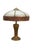 Antique Victorian Charles Parker Company slag glass lamp featuring Art Nouveau design with a domed shade, gilded metal...