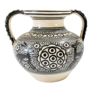 20th Century Middle Eastern Antique Style Black and White Ceramic Vase