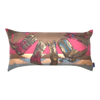 Ralph Lauren Cowboy Boots Vintage Silk Scarf Pillow Covers For Sale