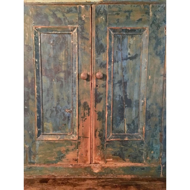 Shabby Chic Mid 18th Century Antique Blue Step Back Cupboard For Sale - Image 3 of 9