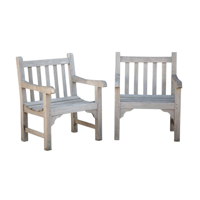 Country Casual Weathered Grey Teak Pair Patio Armchairs Chairish
