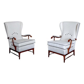 Mid-20th Century Pair of Wingback Armchairs, attr. to Paolo Buffa, Italy For Sale
