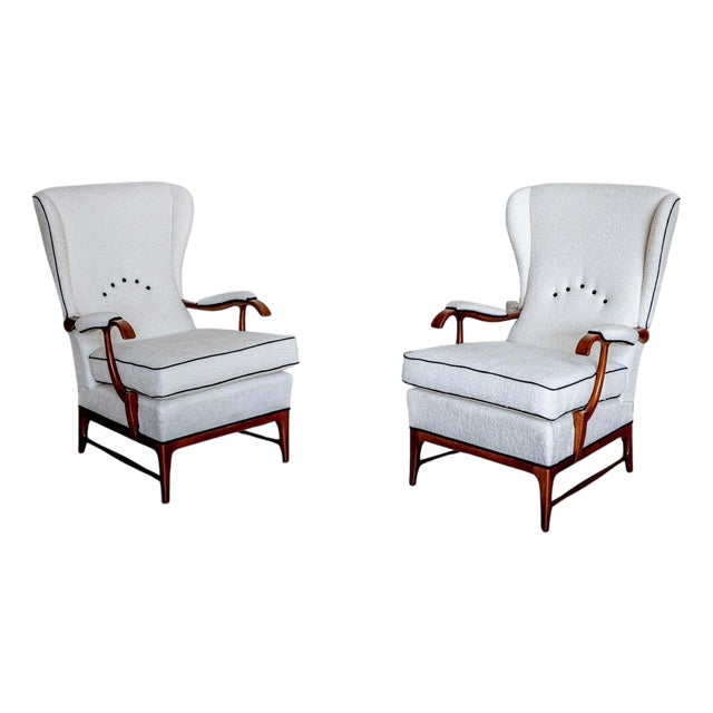 Mid-20th Century Pair of Wingback Armchairs, attr. to Paolo Buffa, Italy For Sale
