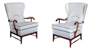 Mid-20th Century Pair of Wingback Armchairs, attr. to Paolo Buffa, Italy