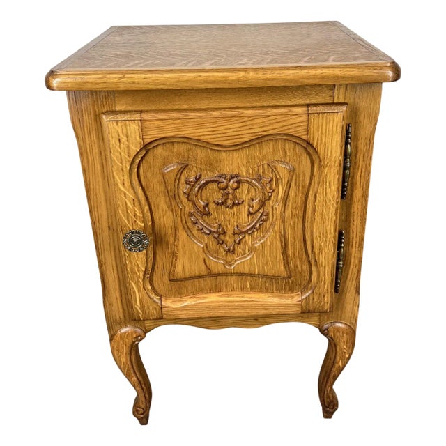Vintage French Bedside Table in Oak For Sale