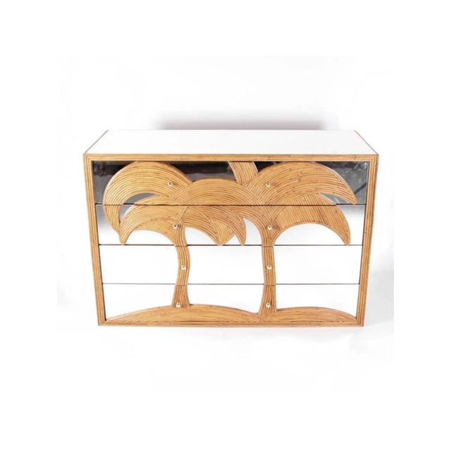 Light Yellow Mirrored and Rattan Chest of Drawers For Sale - Image 8 of 9