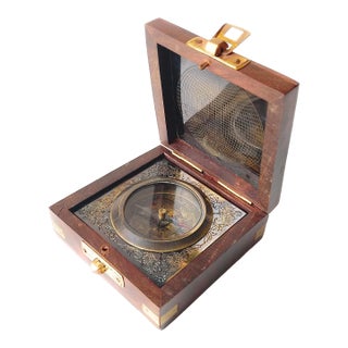 Vintage 1950s Nautical Black Brass Compass For Sale