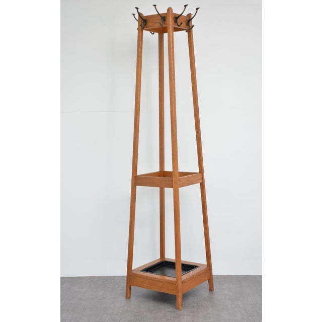 Mid-Century Modern Mid-Century Modern Oak Coat Stand with Integrated Umbrella Holders and Drip Tray, 1950 For Sale - Image 3 of 18