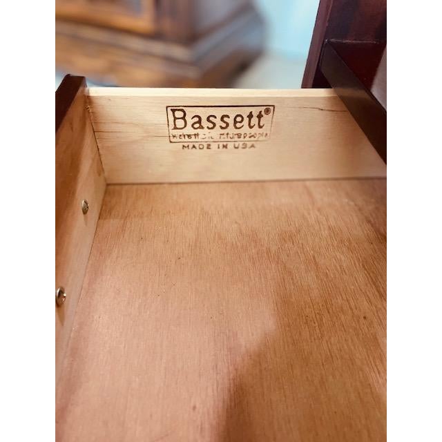Pair of Vintage Bassett Glass Top Cherry End Tables With Drawers For Sale In Fayetteville, AR - Image 6 of 10