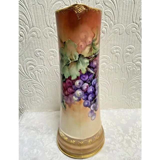 Art Nouveau Antique Tv Limoges Hand-Painted Grapes Tankard For Sale - Image 3 of 11