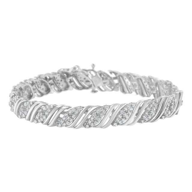 .925 Sterling Silver 2.0 cttw Diamond Double Wrap S Curve Link Bracelet (I-J Color, I3 Clarity) -7.25" For Sale