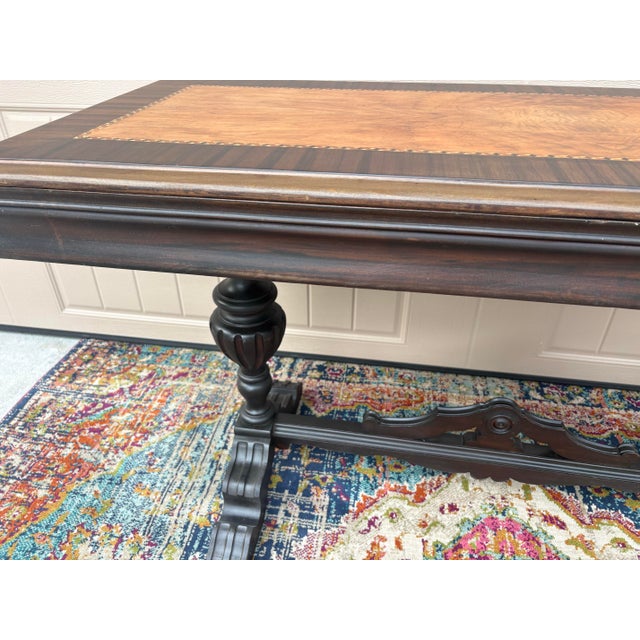 Vintage Jacobean Revival Library Table With Inlay on Top For Sale - Image 10 of 12