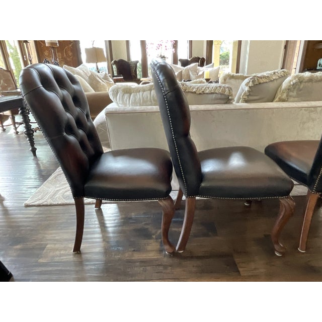 Brown Stanley Leather Tufted Dining Chair With Nail Head Trim- Set of 4 For Sale - Image 8 of 9
