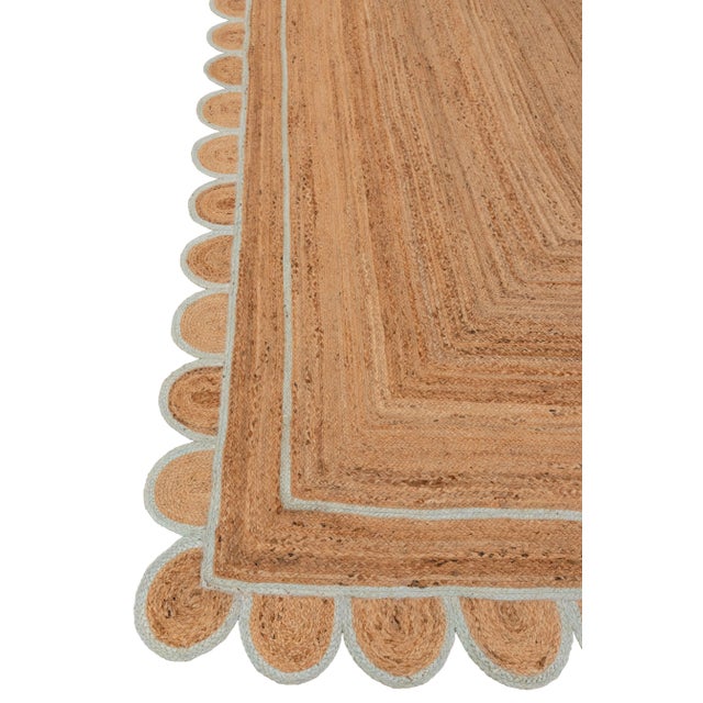 Boho Chic Soft Sea Green Jute Scallop Hand Made Rug - 3'x12' For Sale - Image 3 of 9