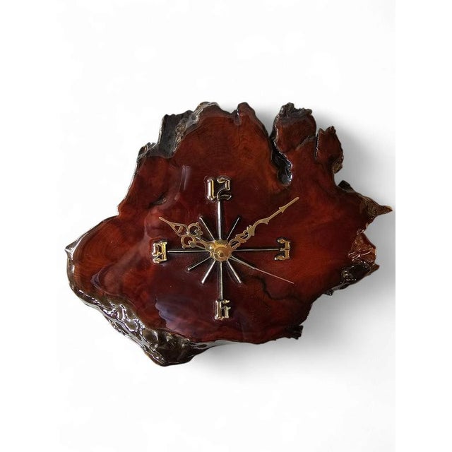 Dark Stained Resin-Coated Wood Tree Slab Clock from Macy's, 1980s For Sale - Image 14 of 15