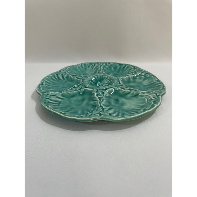 French Country 1940s French Gien Turquoise Majolica Oyster Plate For Sale - Image 3 of 13