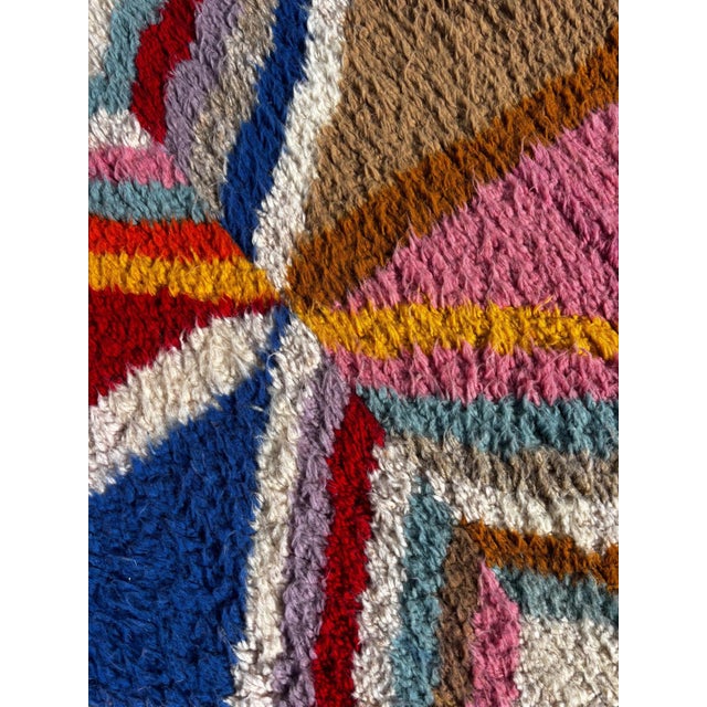 Handmade Boho Floor Carpet With Bold Multicolor Patterns For Sale - Image 6 of 10