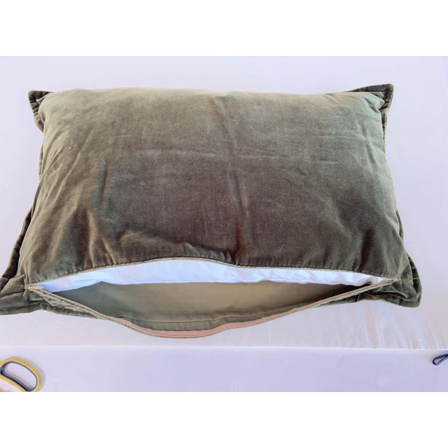 Rejuvenation Olive Green Cotton Velvet Lumbar Pillow, Hand-Crafted For Sale - Image 10 of 10