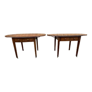 Late 20th Century Henredon Mahogany Inlaid Burlwood Drop-Leaf Side Tables - a Pair