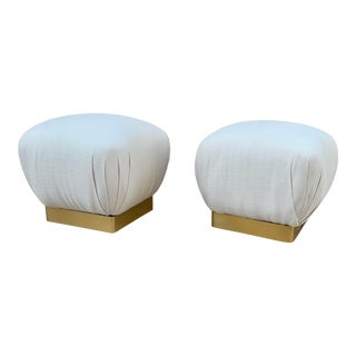 Vintage Poufs With Brass Bases by Marge Carson - a Pair For Sale