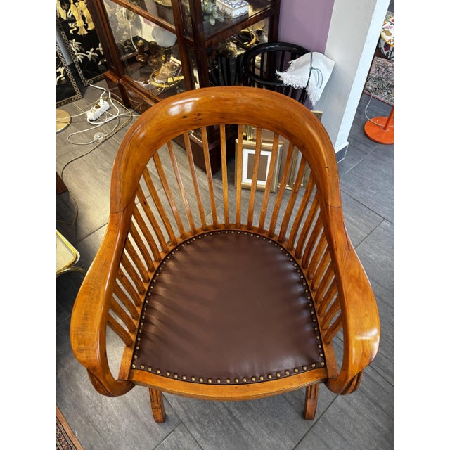 Desk Chair in Beech and Leather, 1930s For Sale - Image 4 of 9