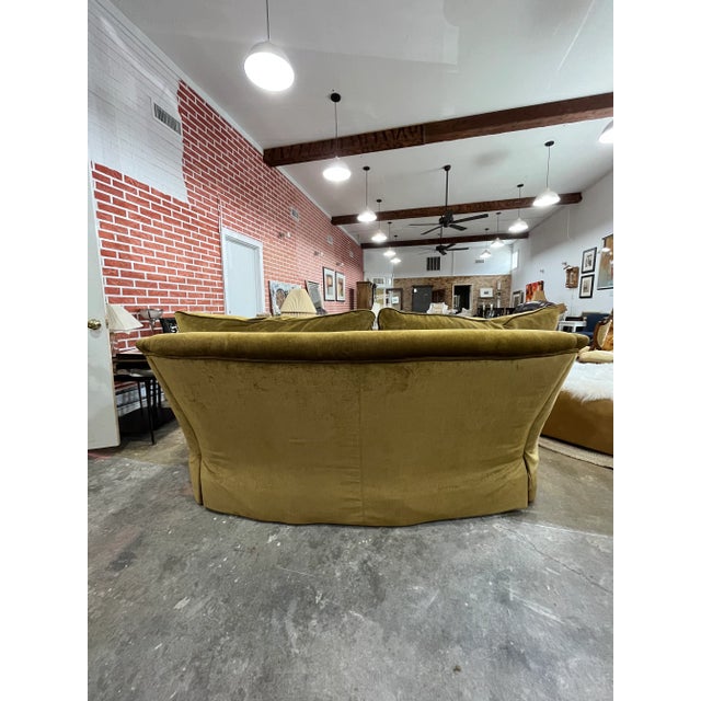 Traditional Century Furniture Velvet Curved Skirted Sofa For Sale - Image 3 of 9