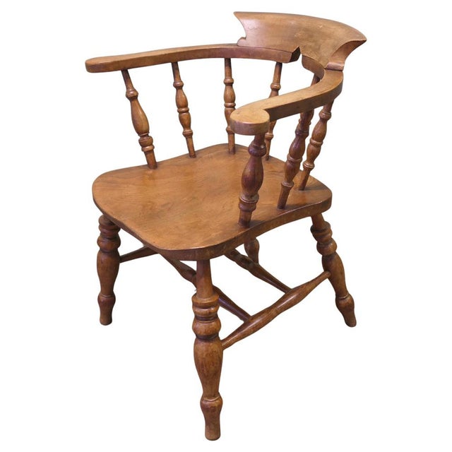 Brown Elm and Beech Smoker's Bow Desk Chair, 1890s For Sale - Image 8 of 8