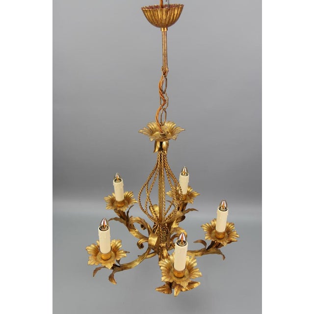 Italian Hollywood Regency Style Five-Light Chandelier in Gilt Metal, 1970s For Sale - Image 12 of 18