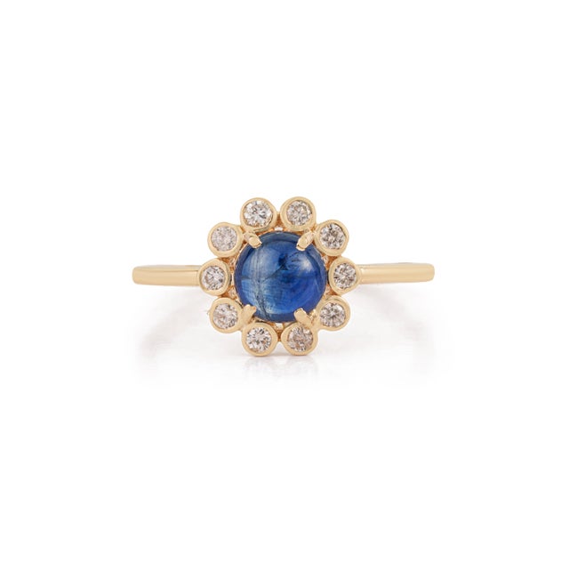 VR Jewels Victorian-Inspired 1.22Ct Blue Sapphire & Diamond Floral Ring in 14k Gold Size 8 For Sale - Image 4 of 17