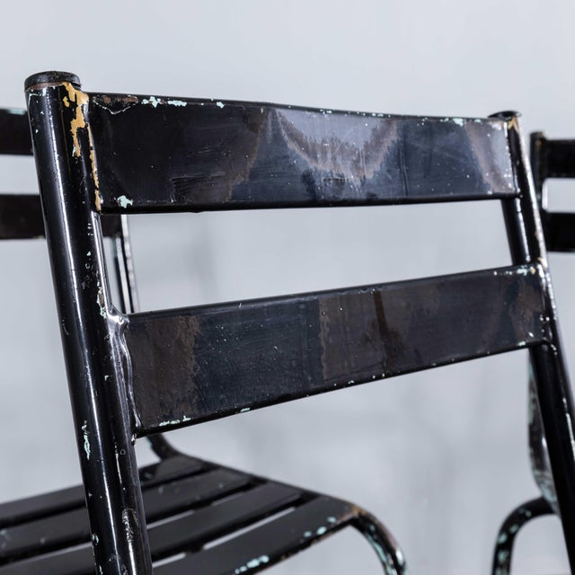 1950’s French ArtProg Sky Black Metal Stacking Outdoor Chairs -Various Quantities Available. Reminiscent of Tolix but not...