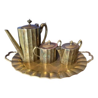 Patinated Brass Tea Set Attributed to Salvador Terran - 4 Pieces For Sale