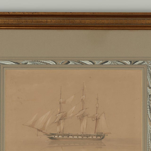 Victorian Antique Watercolor of the English Sailing Ship HMS Pique For Sale - Image 3 of 11