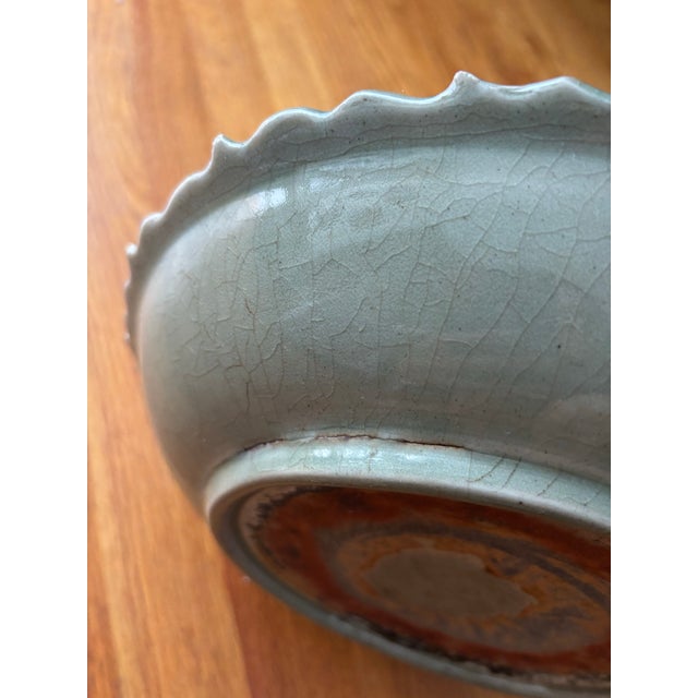Chinese Vintage Celadon Green Ceramic Charger Plate - Longquan Style For Sale - Image 3 of 6