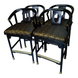 Century Chair Company Hickory Gold & Black Bar Counter Stools - A Pair For Sale