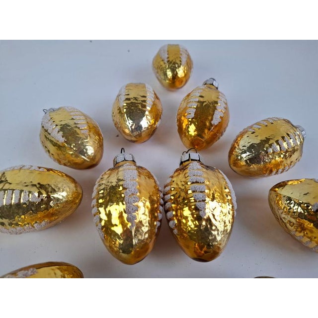 Vintage Czechoslovakian Hand-Painted Golden Glass Christmas Ornaments, 1970, Set of 12 For Sale - Image 6 of 12