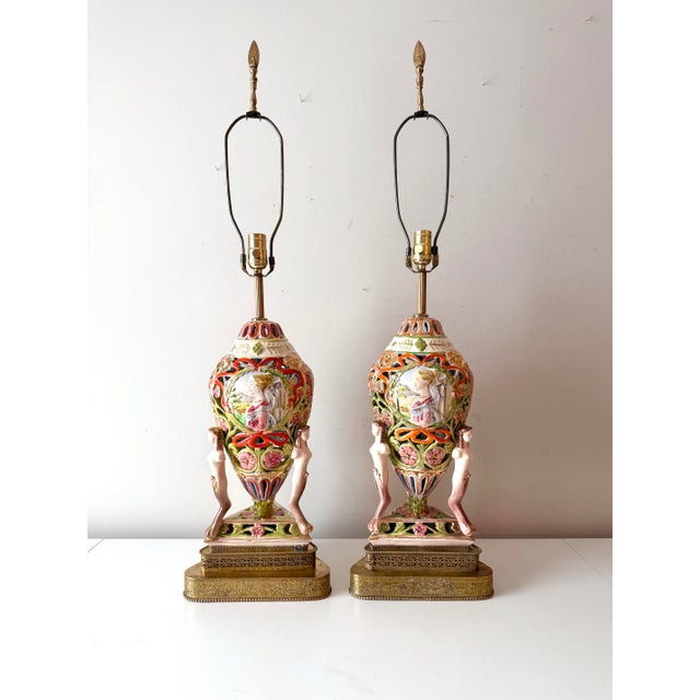 Mid 20th Century Italian Centauress Portrait Hand Painted Table Lamps: A Pair For Sale In Charleston - Image 6 of 12