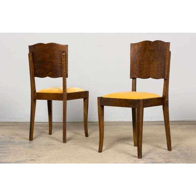 Pair of 1930s French Art Deco Mustache-Back Oak and Walnut Side Accent Chairs For Sale In New York - Image 6 of 18