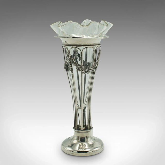 English 1900s Edwardian Small Antique Stem Vase, English, Silver, Glass, Decor, Art Nouveau For Sale - Image 3 of 11
