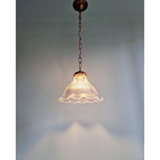 Holophane Pendant Light in Grooved Clear Glass from Holophane, 1930s For Sale - Image 4 of 14