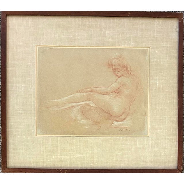 Traditional Mid Century Framed Sepia Pastel of a Nude Woman by Stephen Csoka For Sale - Image 3 of 9