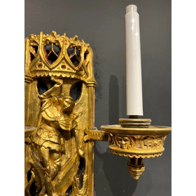 Edward F. Caldwell & Co. Late 19th Century Caldwell Gothic St Michael Motif Sconces - a Pair For Sale - Image 4 of 9